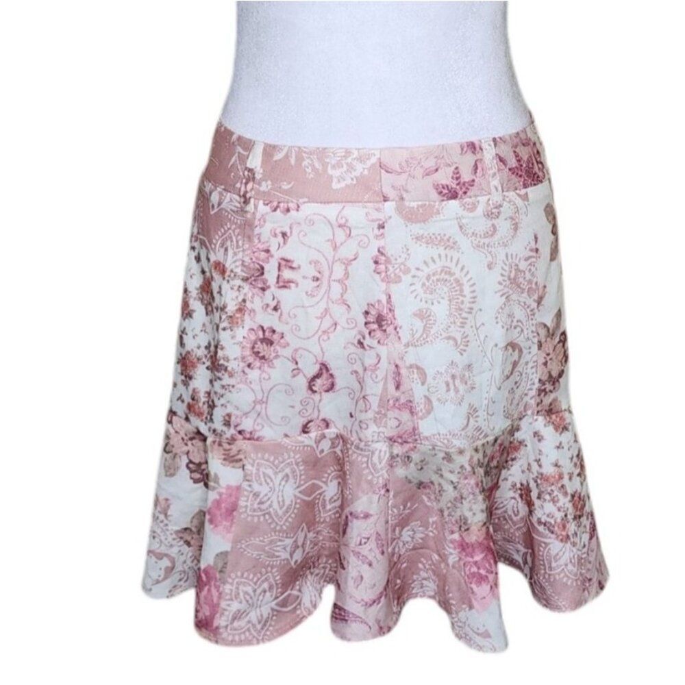 Cider Aline Ruffle Hem Mini Floral Mini Skirt Womens M Pink Cottage Core NEW